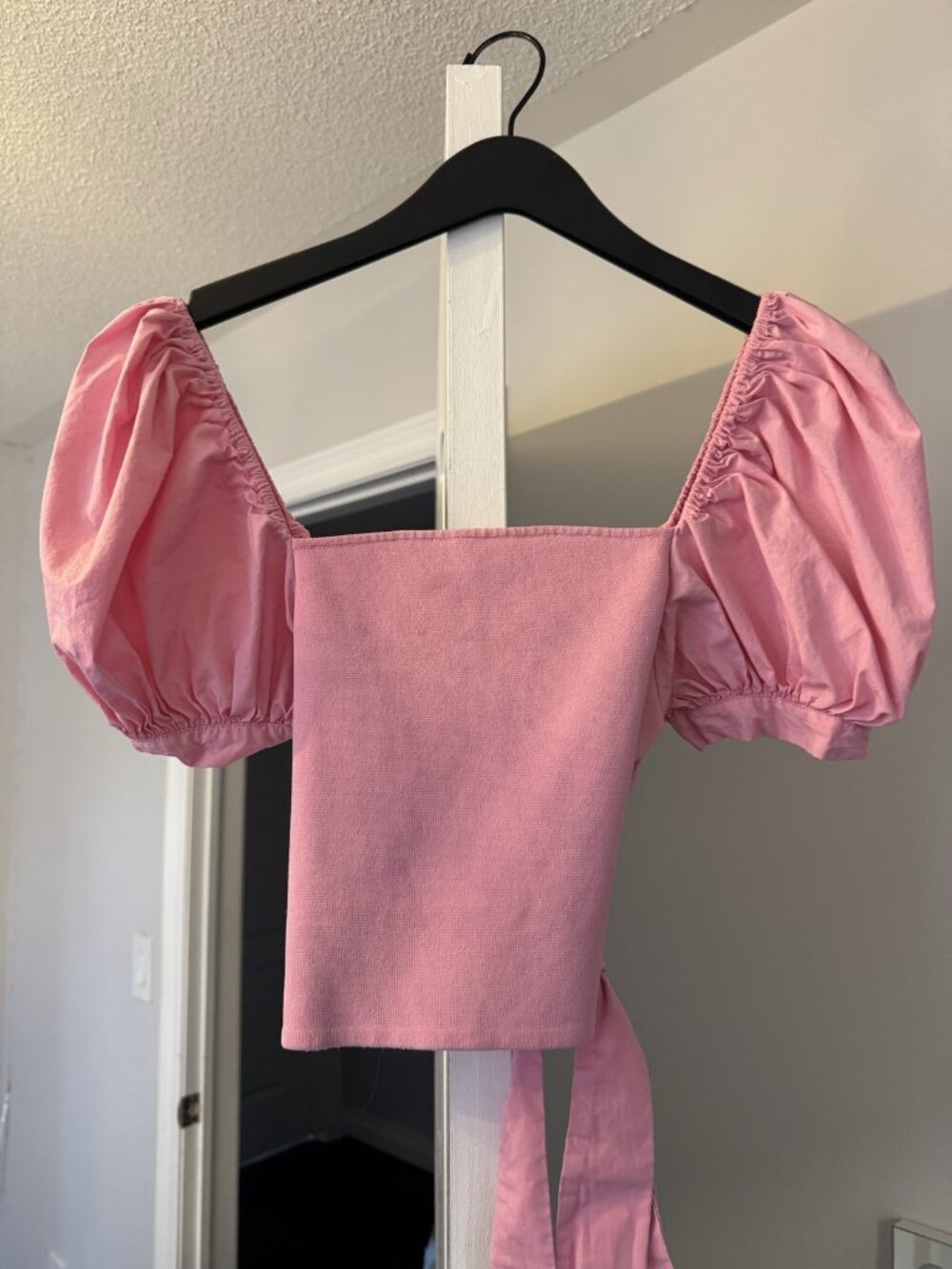 Zara Pink Puff Sleeve Tie Front Top Size S